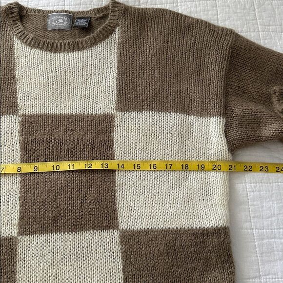 VTG Designers Originals Women’s L Mohair Blend Sweater Brown Beige Block Plaid - Picture 7 of 10